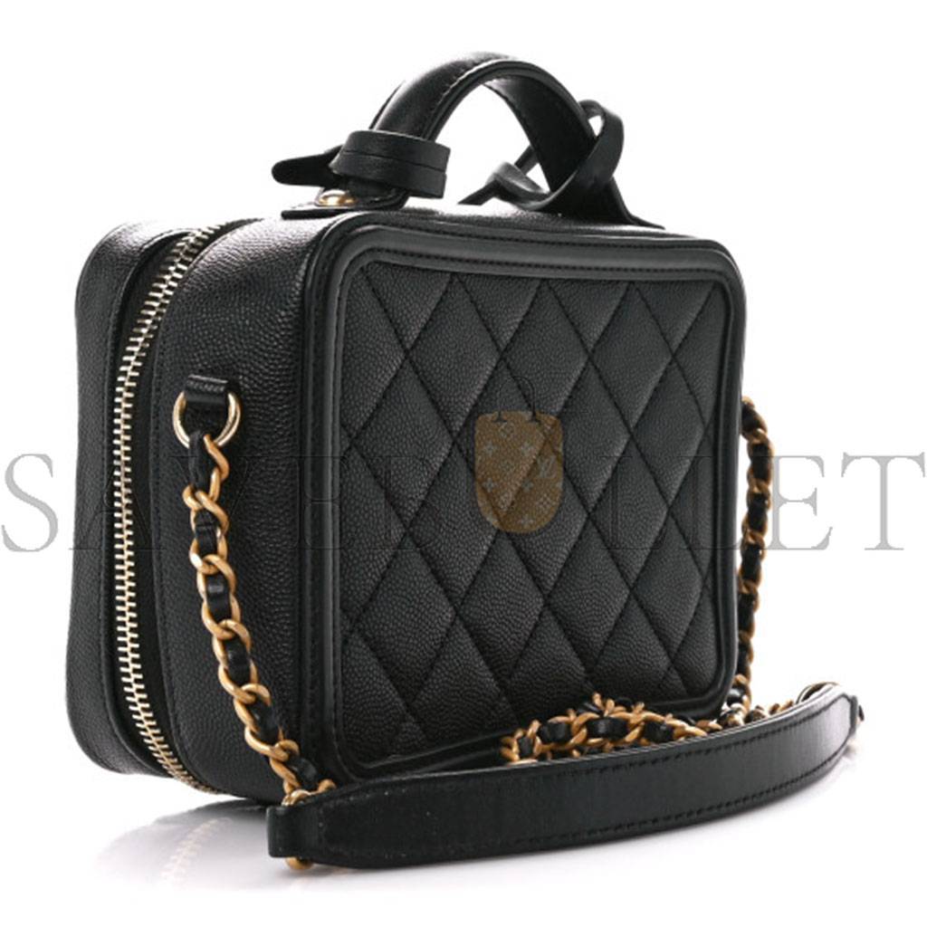 Ch*el caviar quilted small filigree vanity case black (16*13*7cm)